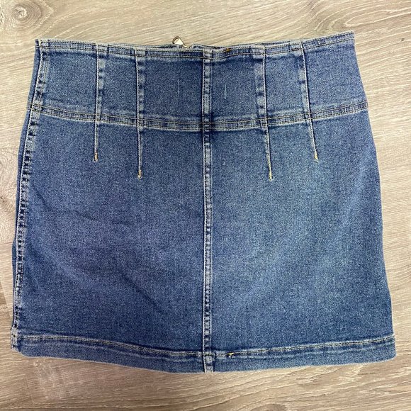 Free People Blue Denim Jean Zip Mini Skirt - NWT - Picture 5 of 7
